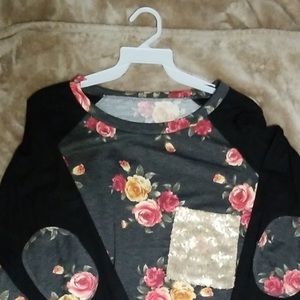 Floral and sequin pocket sweater